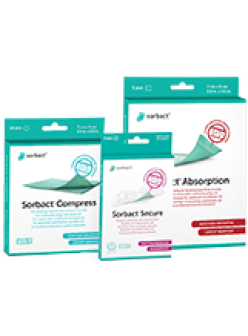 Pakker av Sorbact Compress, Sorbact Secure og Sorbact Absorption